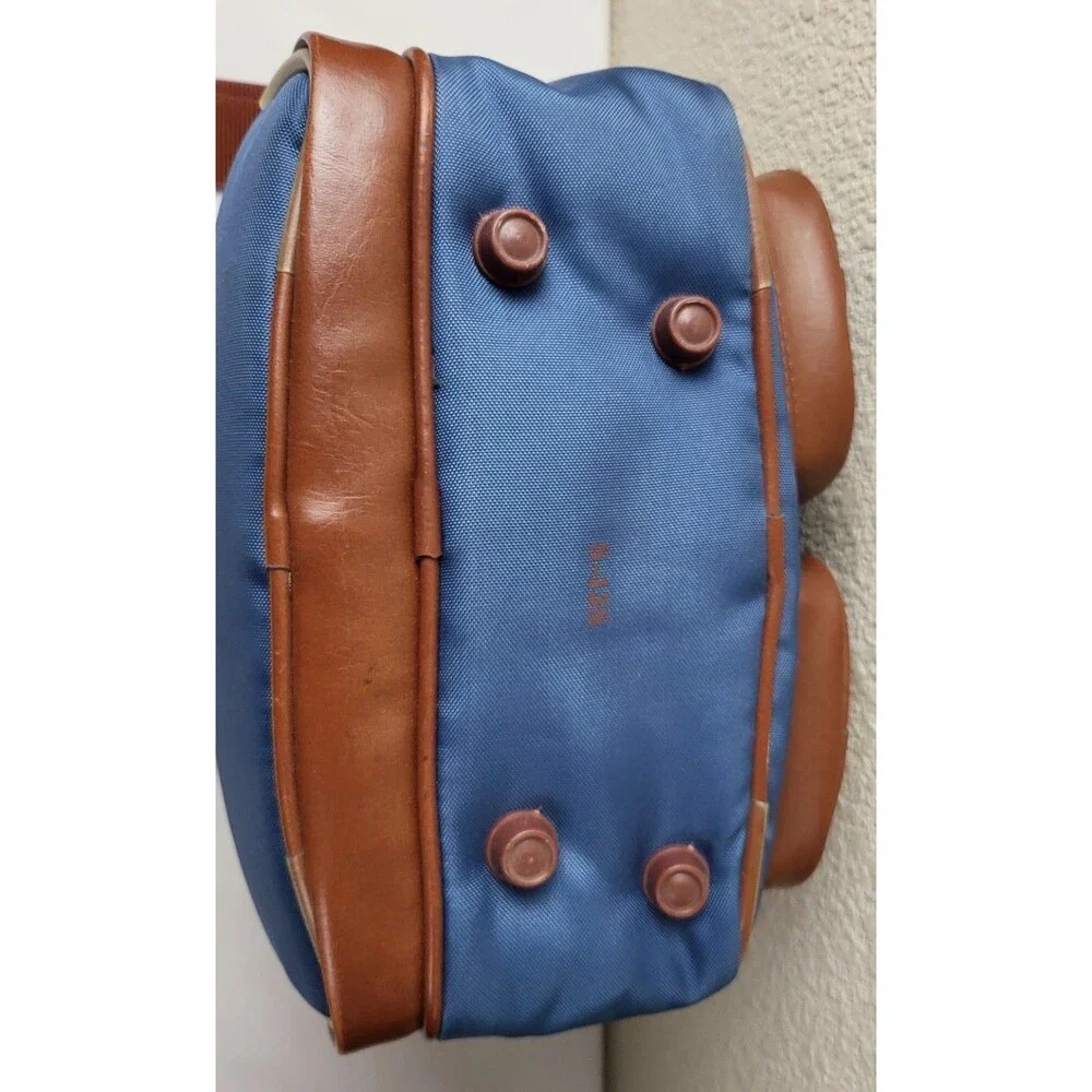 Vtg Albinar Leather/Canvas Camera Bag 4 Zip Pockets Shoulder Strap Blue/Brown